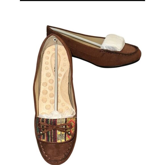 Comfortview Womens 9WW Slip On Loafers Flats Brown Tapestry Non Slip Soles New - Picture 5 of 5